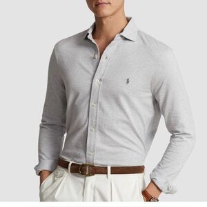 Polo Ralph Lauren Men's Gray Knit Dress Shirt Button Up Logo size L.
